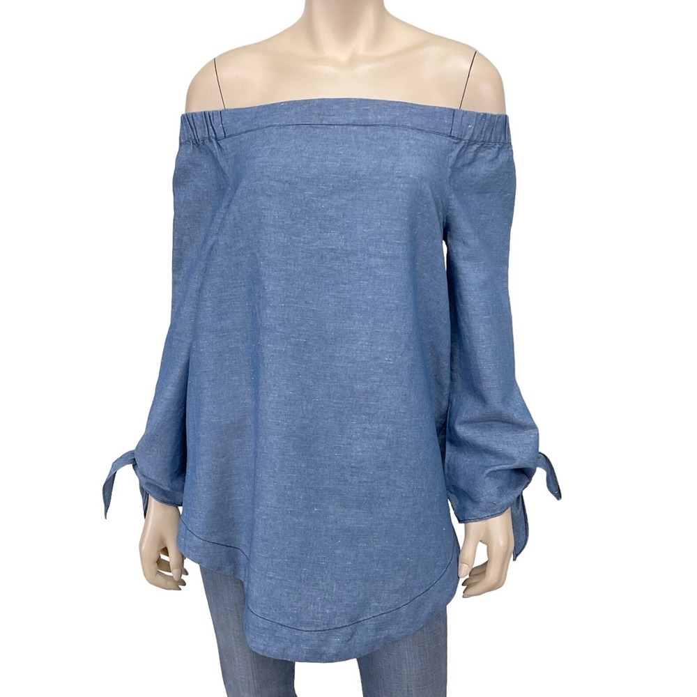 Free People Tunic‎ Women Small Blue Long Sleeve Off Shoulder Chambray Top Boho
